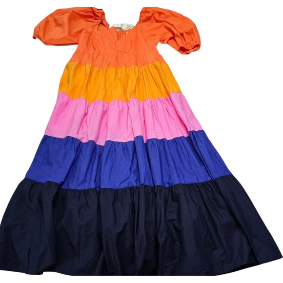 Farm Rio Anthropologie Womens Tiered Colorblock Maxi Dress Size M Cotton‎ NWT - Picture 3 of 10